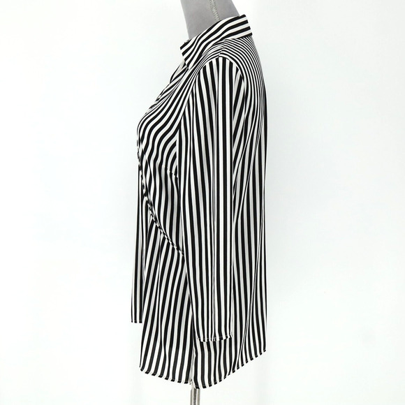 Talbots Top Small Womens Black White Stripe Blouse Side Zip Faux Wrap Pullover - Picture 12 of 13